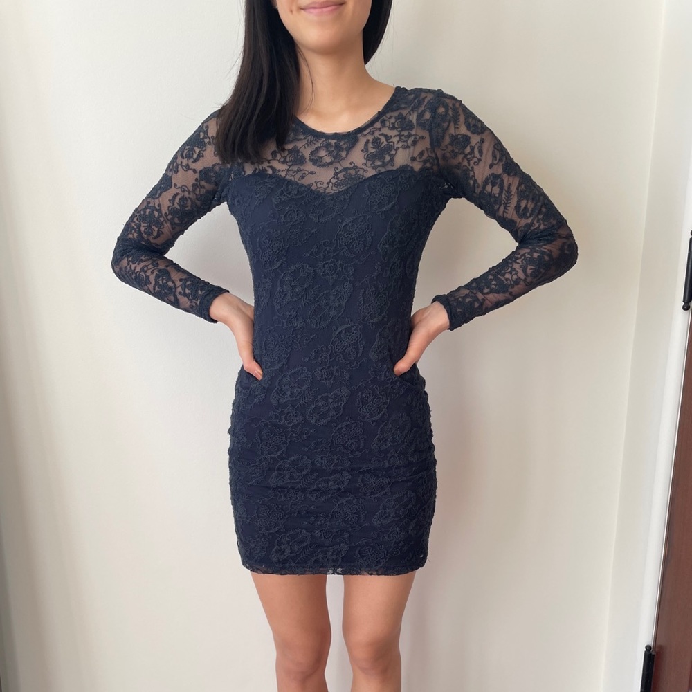Navy Blue Lace Dress - Long Sleeve